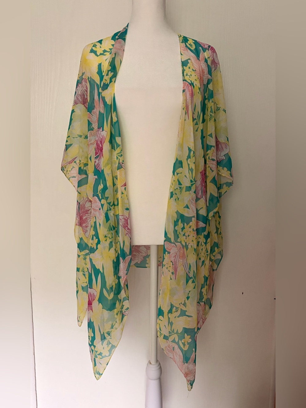 west loop Teal Floral Open-Front Kimono